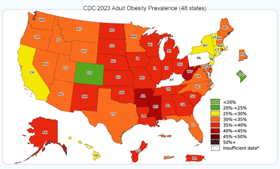 CDC Obesity map 2023